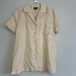 Ny&CO Mens 100% Linen Button Up Shirt Short Sleeve Beige Sz L Neutral Nautical